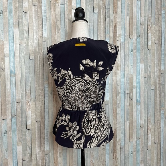 Anthropologie XS Baraschi Floral V Neck Anila Peplum Blouse Tank Top Faux Wrap - Picture 7 of 8